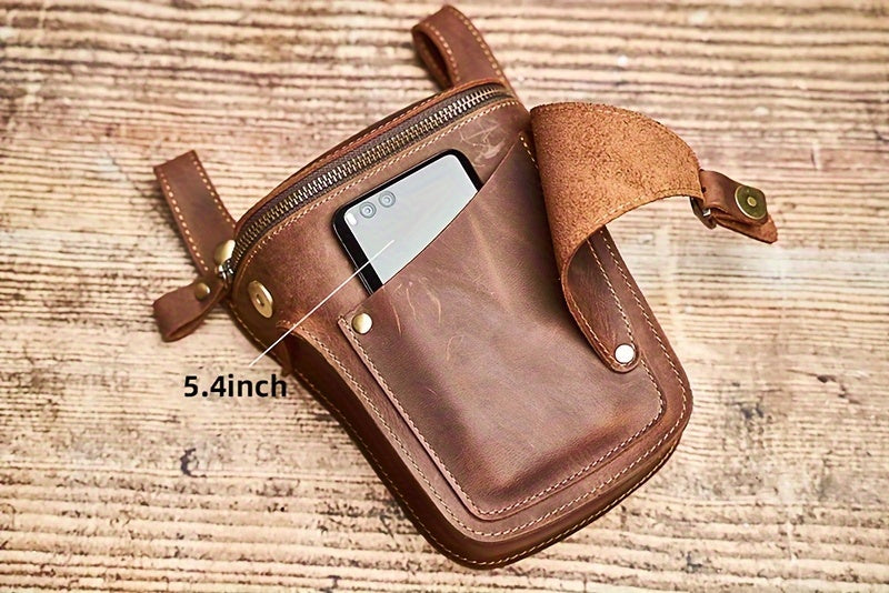 Men's Top Layer Cowhide Waist Bag Retro Genuine Leather Mobile Phone Bag Outdoor Casual Waist Bag