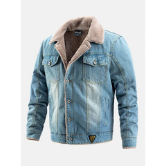 Thickened Windproof Denim Faux Fur Lined Denim Jacket