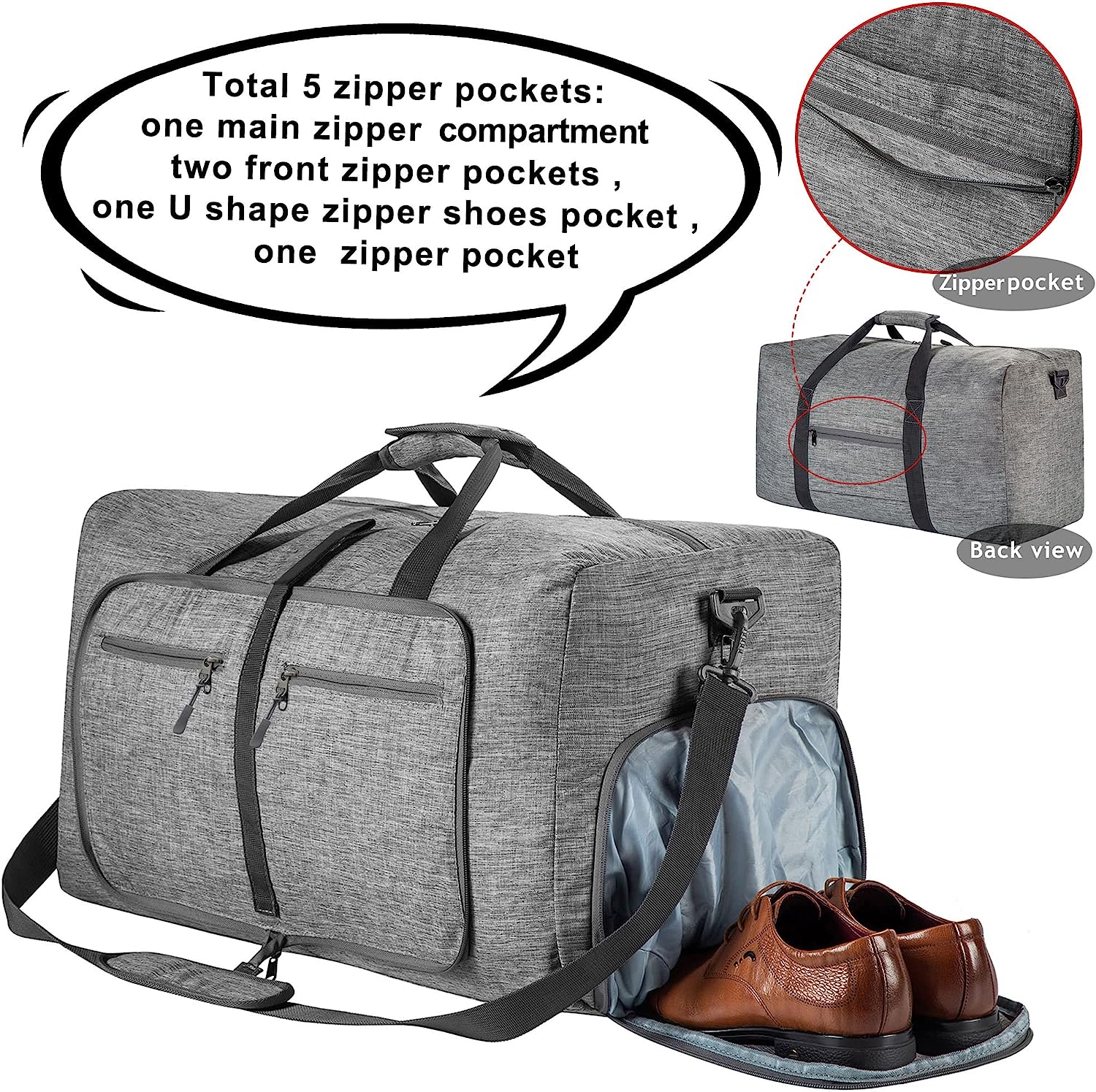 Men's Foldable Travel Duffle Bag with Shoe Compartment Waterproof Ripstop Travel Duffle Bag