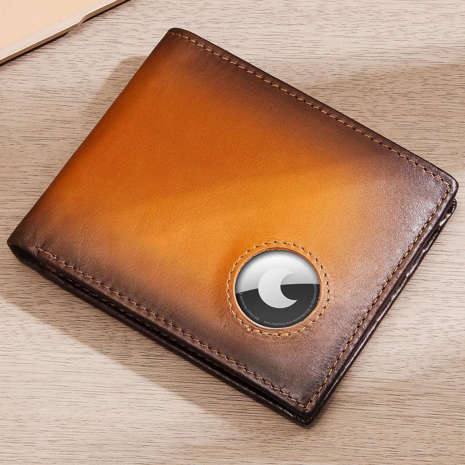 Men Wallet Compatible with AirTag Genuine Leather Bifold Wallet for Air Tag