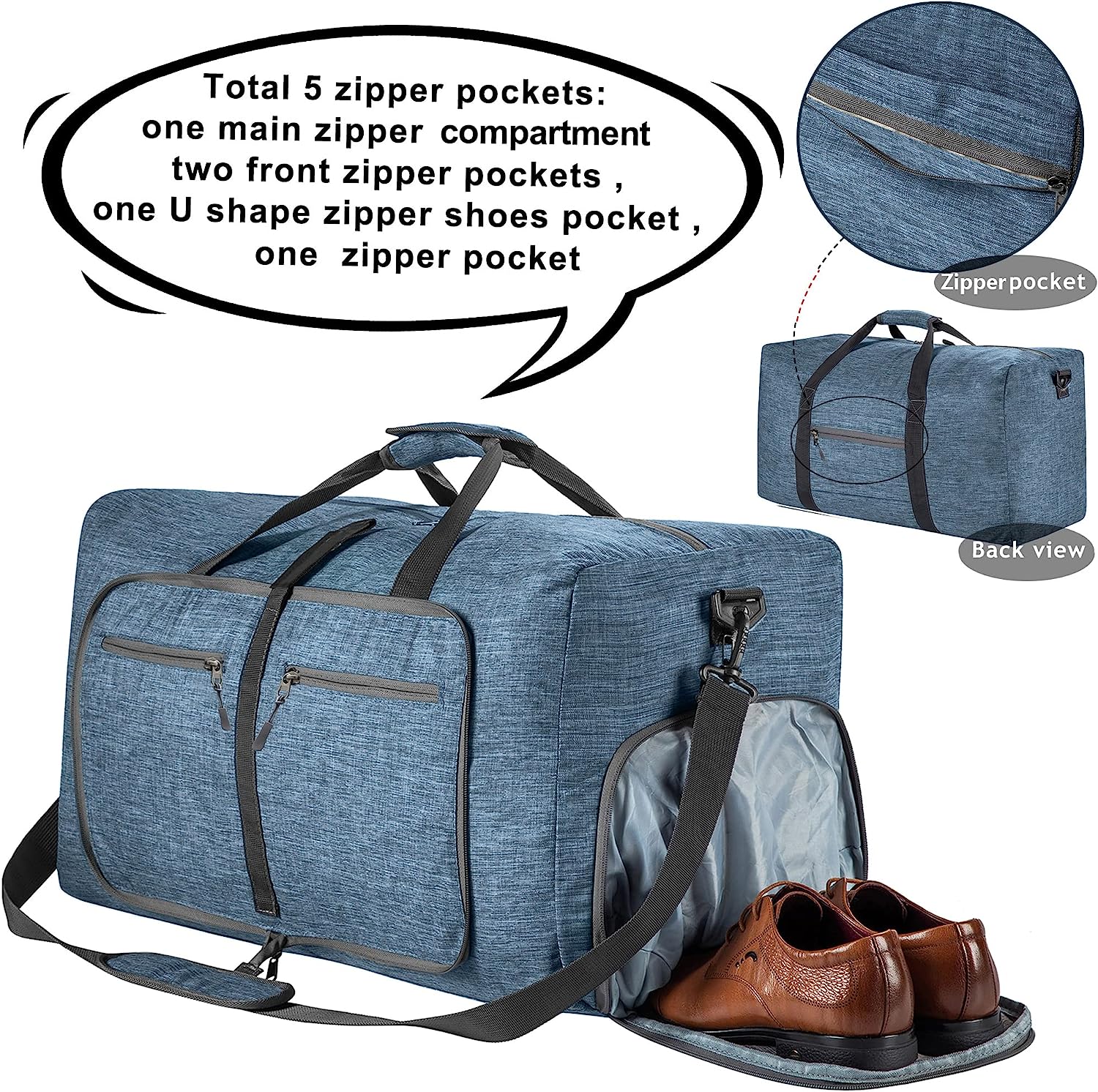 Men's Foldable Travel Duffle Bag with Shoe Compartment Waterproof Ripstop Travel Duffle Bag