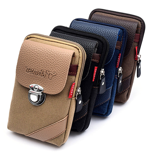 Men Canvas&Leather Belt Phone Bag Waist Bag Outdoor Crossbody Bag for 5.5 in Phones