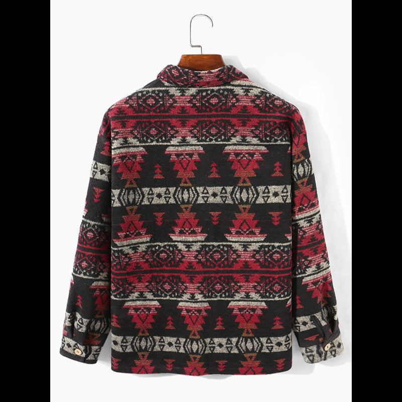 Men's Ethnic Tribal Style Totem Print Chest Pocket Long Sleeve Comfortable Shirt