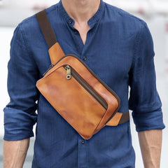 Simple Leather Wear-resistant Top Layer Cowhide Outdoor Travel Waist Bag Chest Bag