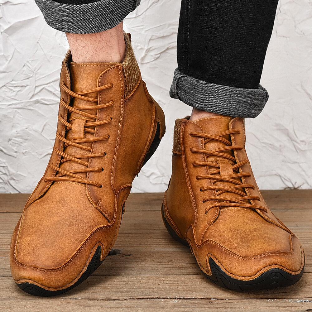 Aliders Men's Handmade Soft Slip Resistant Lace Up Leather Ankle Boots