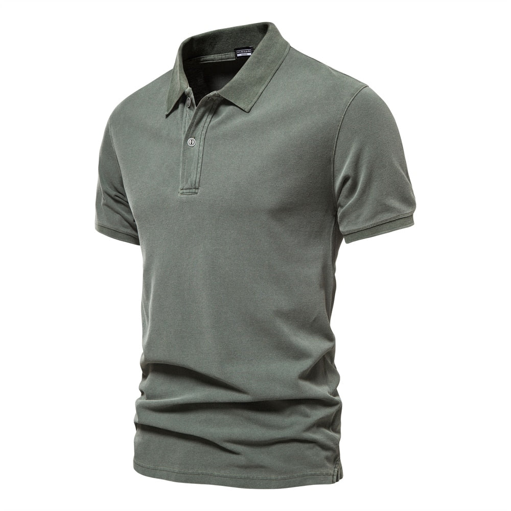 100% Cotton Men's  Solid Color Casual Short SleeveTurndown Polo Shirt