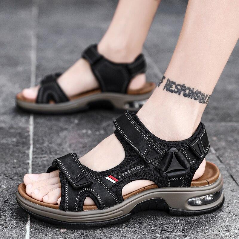 Men's Sandals Genuine Leather Men's Slippers Gladiator Men's Beach Sandals Soft, comfortable outdoor wading shoes