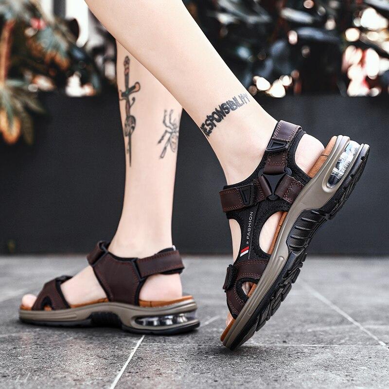 Men's Sandals Genuine Leather Men's Slippers Gladiator Men's Beach Sandals Soft, comfortable outdoor wading shoes