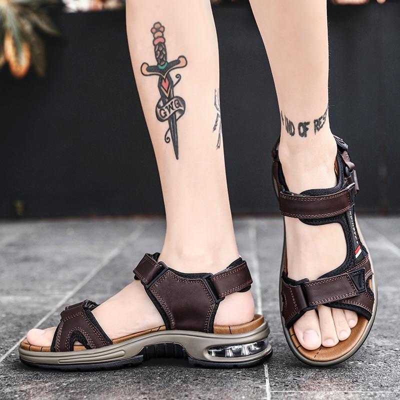 Men's Sandals Genuine Leather Men's Slippers Gladiator Men's Beach Sandals Soft, comfortable outdoor wading shoes