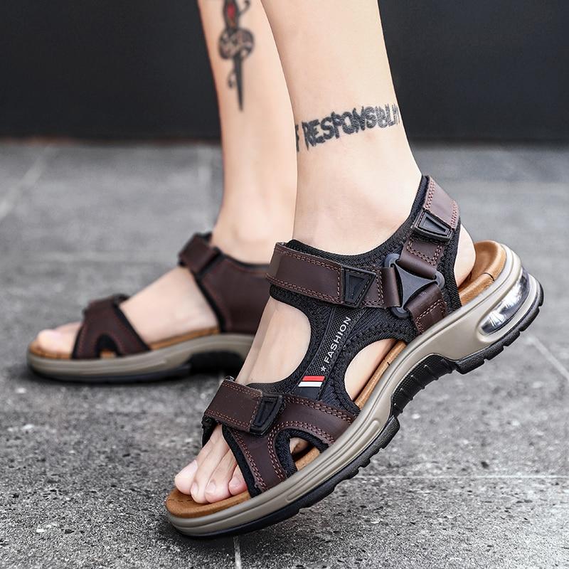 Men's Sandals Genuine Leather Men's Slippers Gladiator Men's Beach Sandals Soft, comfortable outdoor wading shoes