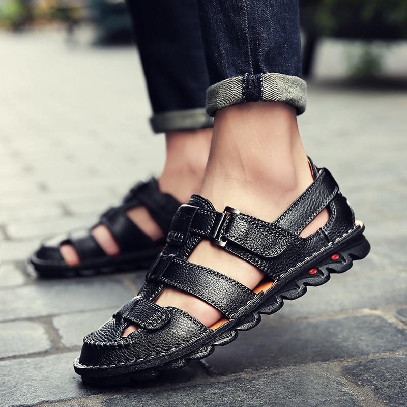 High Quality Cow Leather Sandals Summer Outdoor Handmade Men Sandals Fashion Comfortable Men Beach Leather Shoes