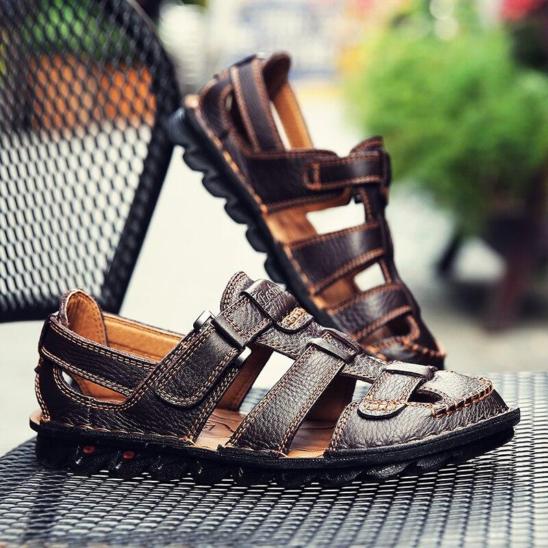 High Quality Cow Leather Sandals Summer Outdoor Handmade Men Sandals Fashion Comfortable Men Beach Leather Shoes