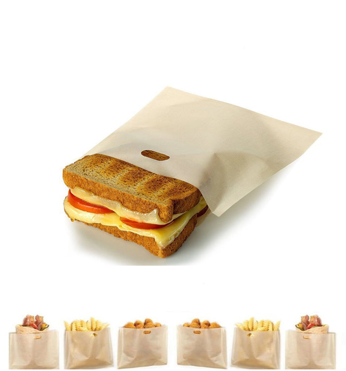 6Pcs Non-stick Reusable Toaster Sandwish Bags Microwave Heating Tools