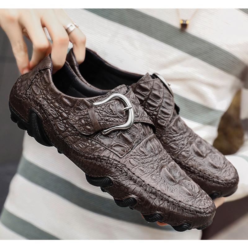 Men's casual real leather crocodile pattern cowhide luxury fashion Breathable ticket on comfortable moccasins shoes