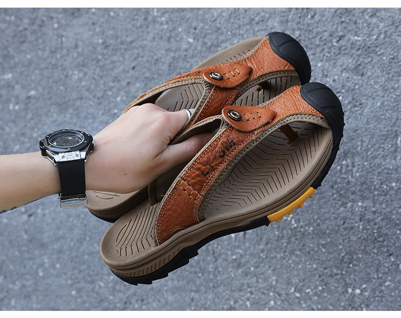 Leather Shoes Men's Sandals Men's Flip Flops Men's Casual Shoes Classic Massage Beach Slippers Anti-slip