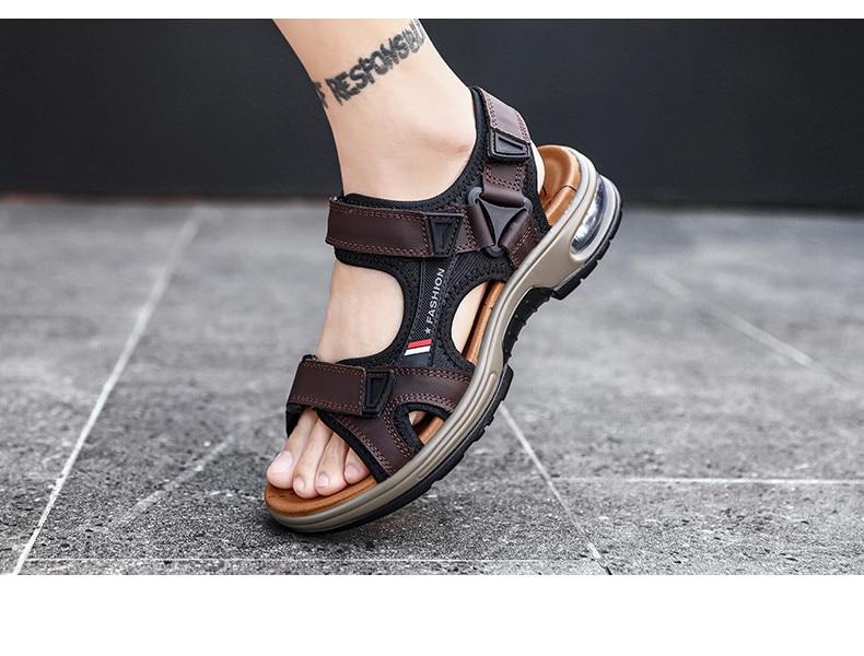 Men's Sandals Genuine Leather Men's Slippers Gladiator Men's Beach Sandals Soft, comfortable outdoor wading shoes