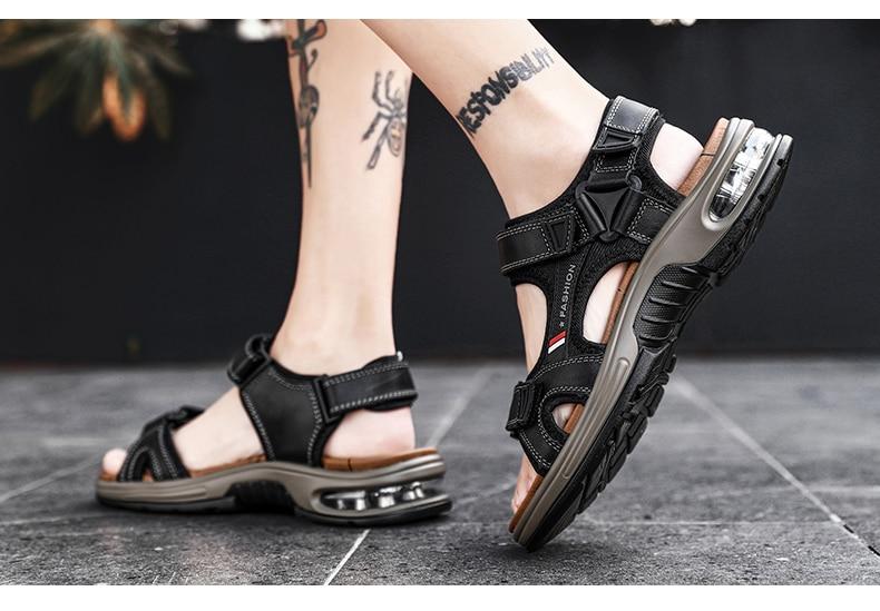 Men's Sandals Genuine Leather Men's Slippers Gladiator Men's Beach Sandals Soft, comfortable outdoor wading shoes