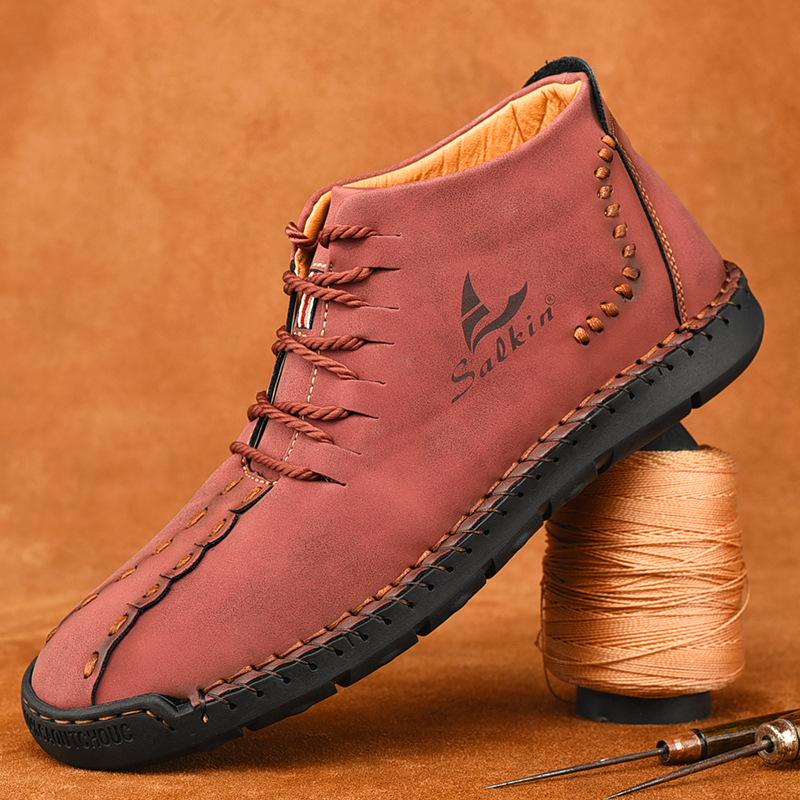 Men's Microfiber Leather Hand Stitching Non Slip Casual Ankle Boots