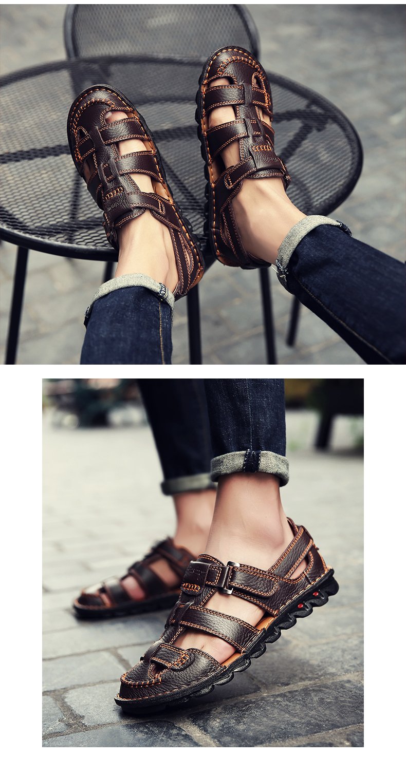 High Quality Cow Leather Sandals Summer Outdoor Handmade Men Sandals Fashion Comfortable Men Beach Leather Shoes