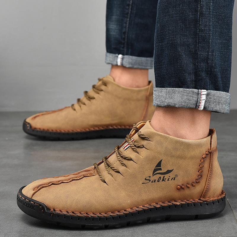 Men's Microfiber Leather Hand Stitching Non Slip Casual Ankle Boots