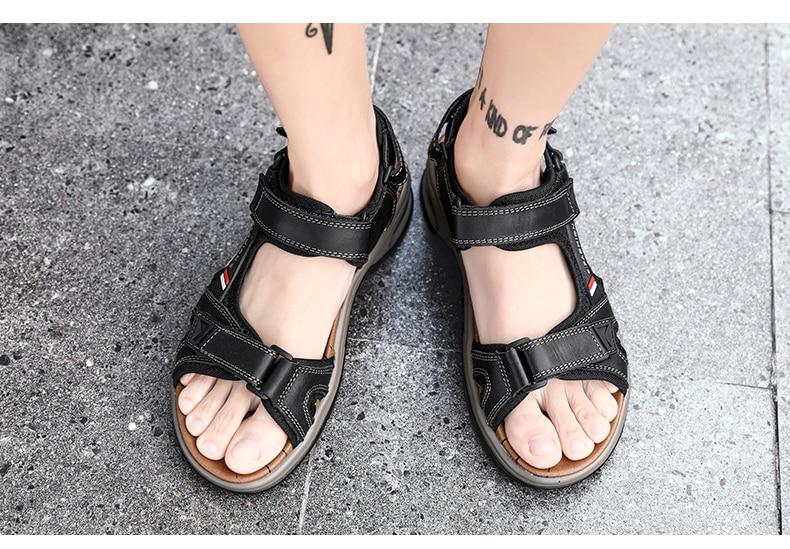 Men's Sandals Genuine Leather Men's Slippers Gladiator Men's Beach Sandals Soft, comfortable outdoor wading shoes