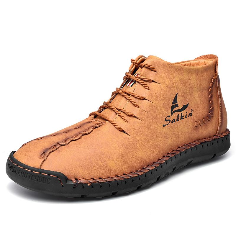 Men's Microfiber Leather Hand Stitching Non Slip Casual Ankle Boots