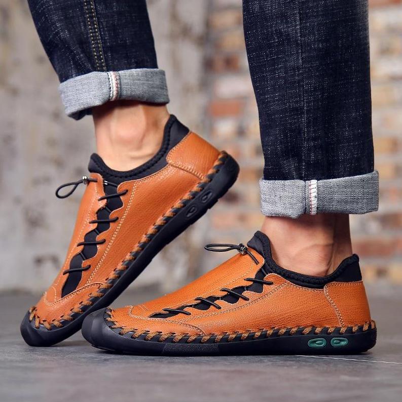 Men Hand Stitching Leather Non Slip Anti-collision Large Size Casual Shoes