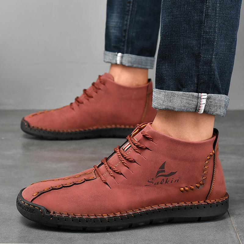 Men's Microfiber Leather Hand Stitching Non Slip Casual Ankle Boots