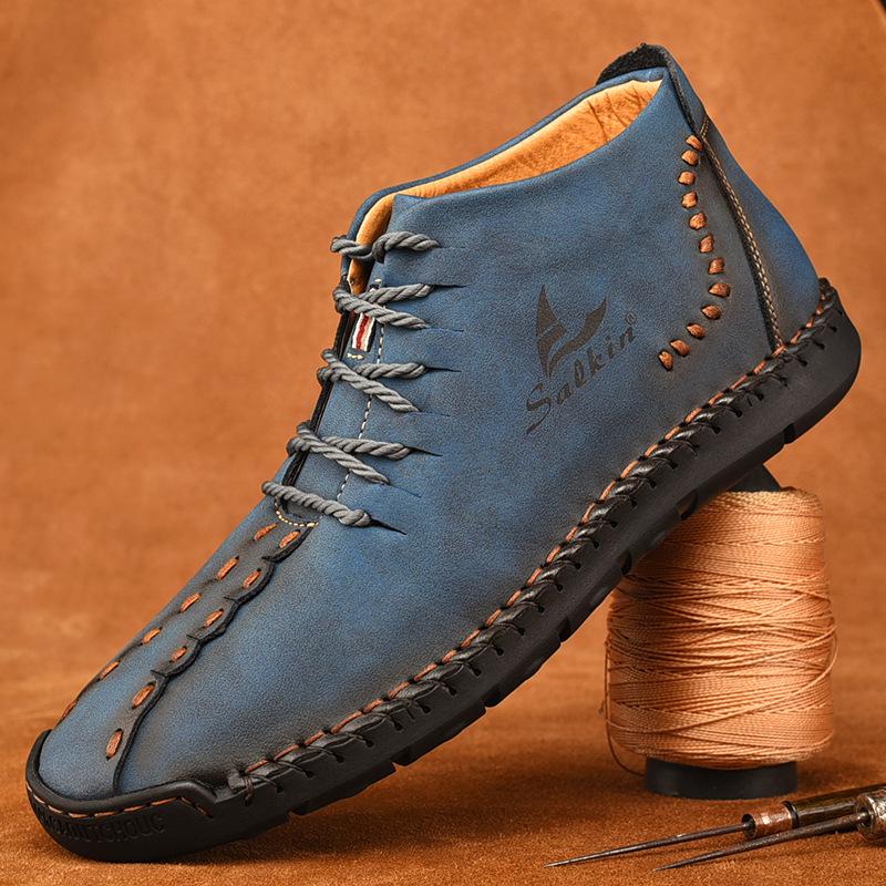 Men's Microfiber Leather Hand Stitching Non Slip Casual Ankle Boots