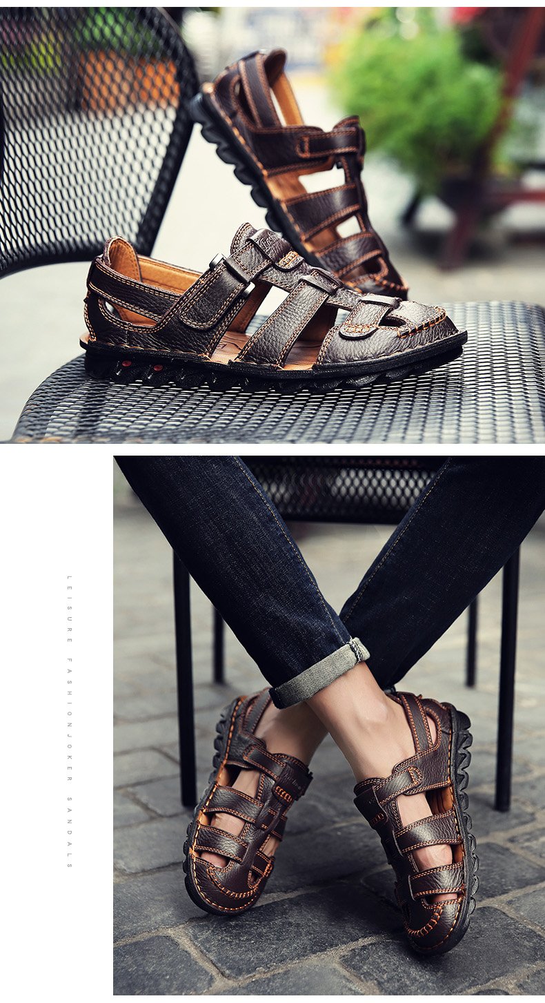 High Quality Cow Leather Sandals Summer Outdoor Handmade Men Sandals Fashion Comfortable Men Beach Leather Shoes