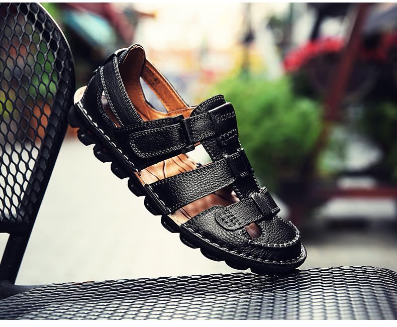 High quality cow leather sandals summer outdoor handmade men sandals fashion comfortable men beach leather shoes