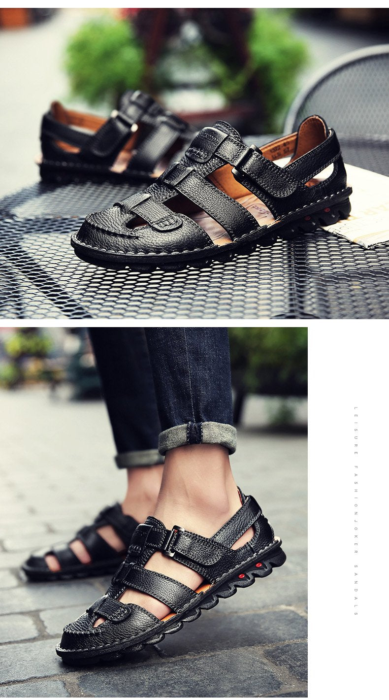 High quality cow leather sandals summer outdoor handmade men sandals fashion comfortable men beach leather shoes