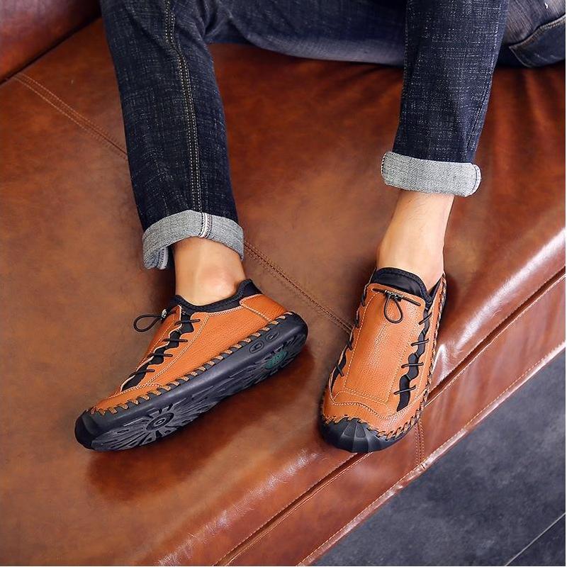 Men Hand Stitching Leather Non Slip Anti-collision Large Size Casual Shoes