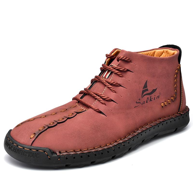 Men's Microfiber Leather Hand Stitching Non Slip Casual Ankle Boots