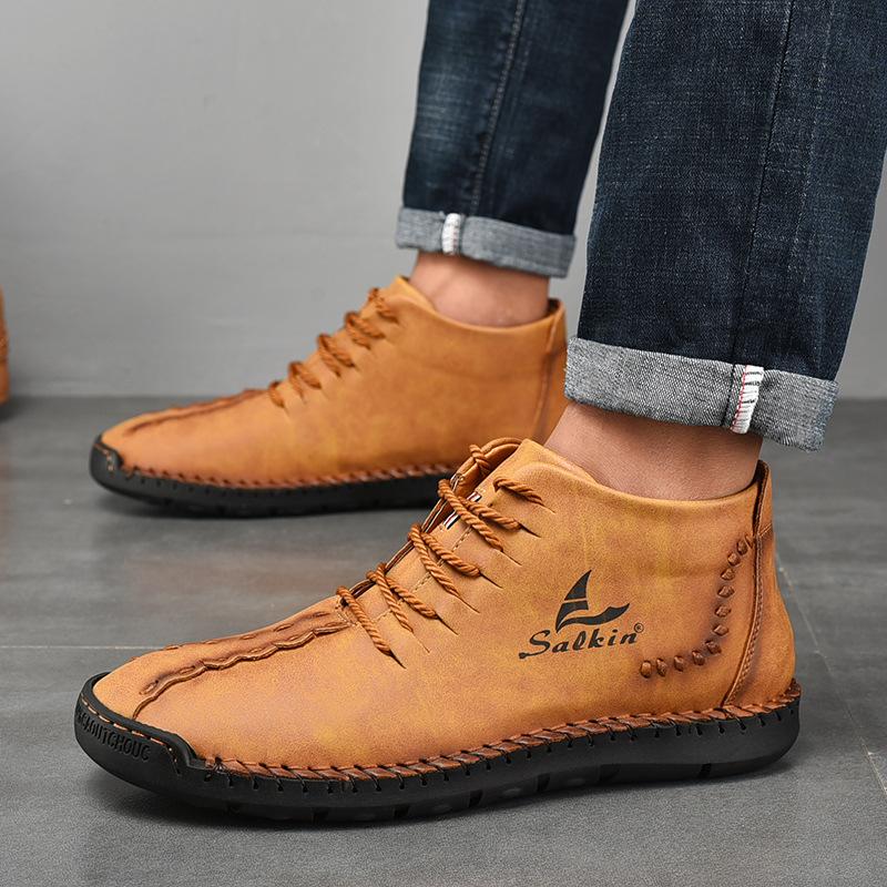 Men's Microfiber Leather Hand Stitching Non Slip Casual Ankle Boots