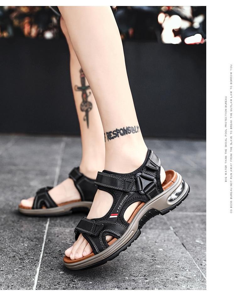 Men's Sandals Genuine Leather Men's Slippers Gladiator Men's Beach Sandals Soft, comfortable outdoor wading shoes