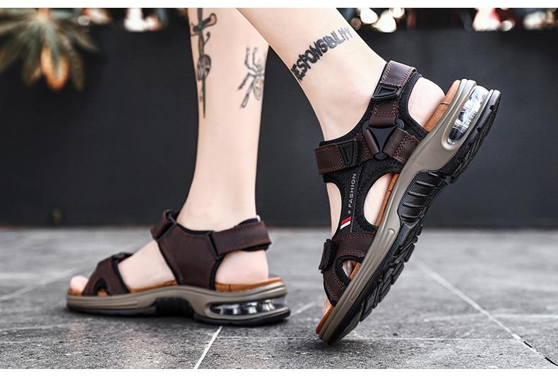 Men's Sandals Genuine Leather Men's Slippers Gladiator Men's Beach Sandals Soft, comfortable outdoor wading shoes