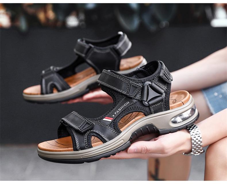 Men's Sandals Genuine Leather Men's Slippers Gladiator Men's Beach Sandals Soft, comfortable outdoor wading shoes