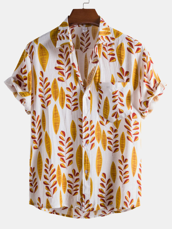 Holiday Print Thin Shirts Floral Casual Short Sleeve Shirt for Men