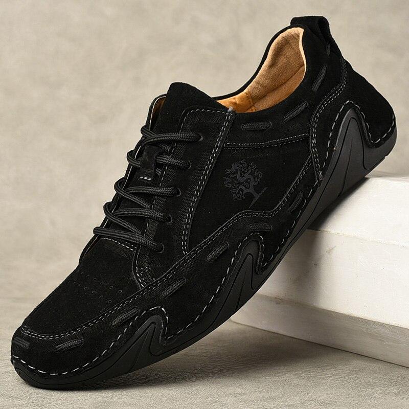 Aliders Men's Handmade Leather Breathable Non Slip Soft Sole Casual Driving Shoes