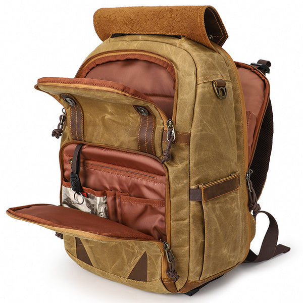 Retro Canvas Multifunctional Practical SLR Camera Backpack Waterproof Notebook Laptop Bag