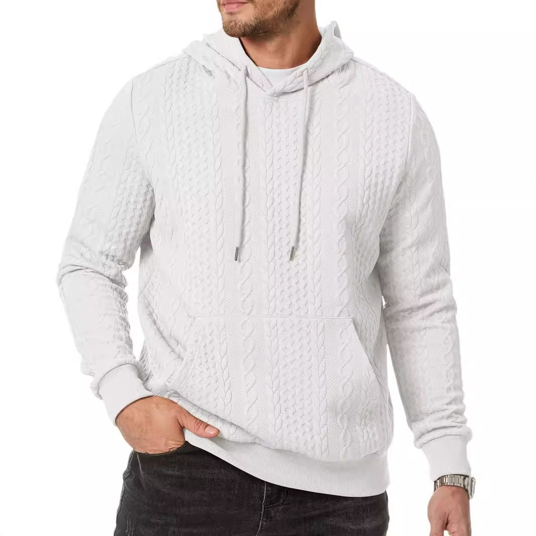 Men's Casual Pullover Textured Hoodie Drawstring Hooded Sweatshirt