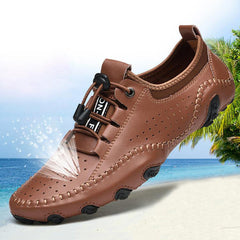 Men's Handmade Leather Breathable Casual Soft-soled Peas Shoes Driving Shoes Sneakers