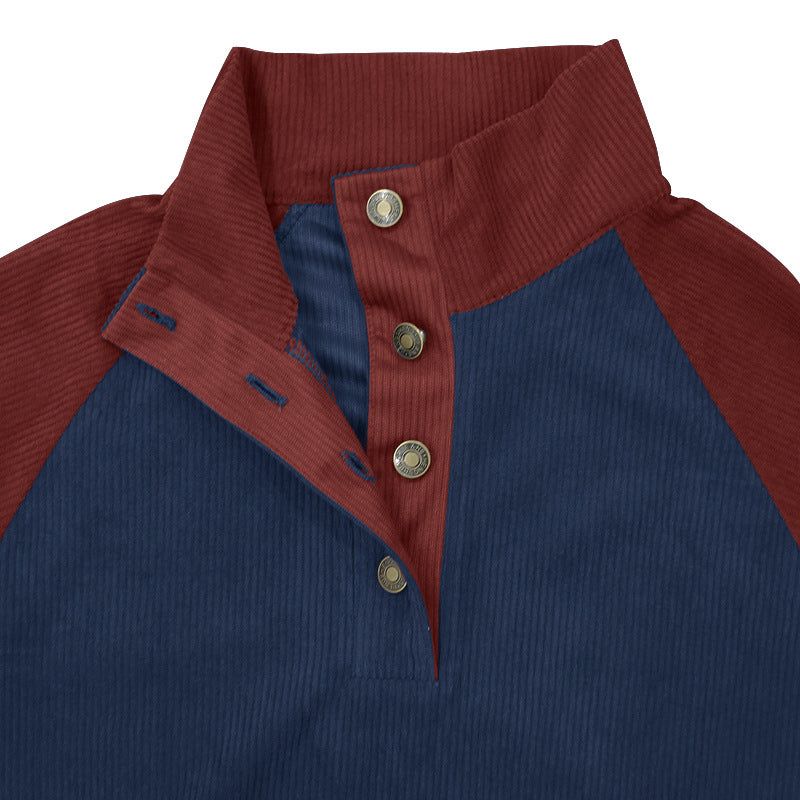 Casual Stand-up Collar Corduroy Sweatshirt