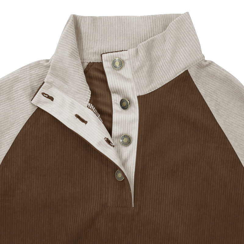 Casual Stand-up Collar Corduroy Sweatshirt