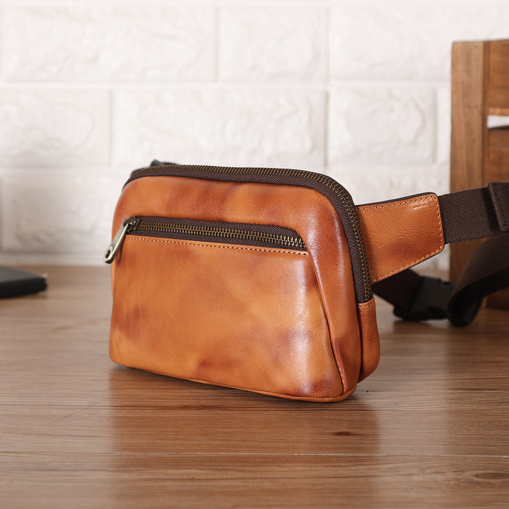 Simple Leather Wear-resistant Top Layer Cowhide Outdoor Travel Waist Bag Chest Bag