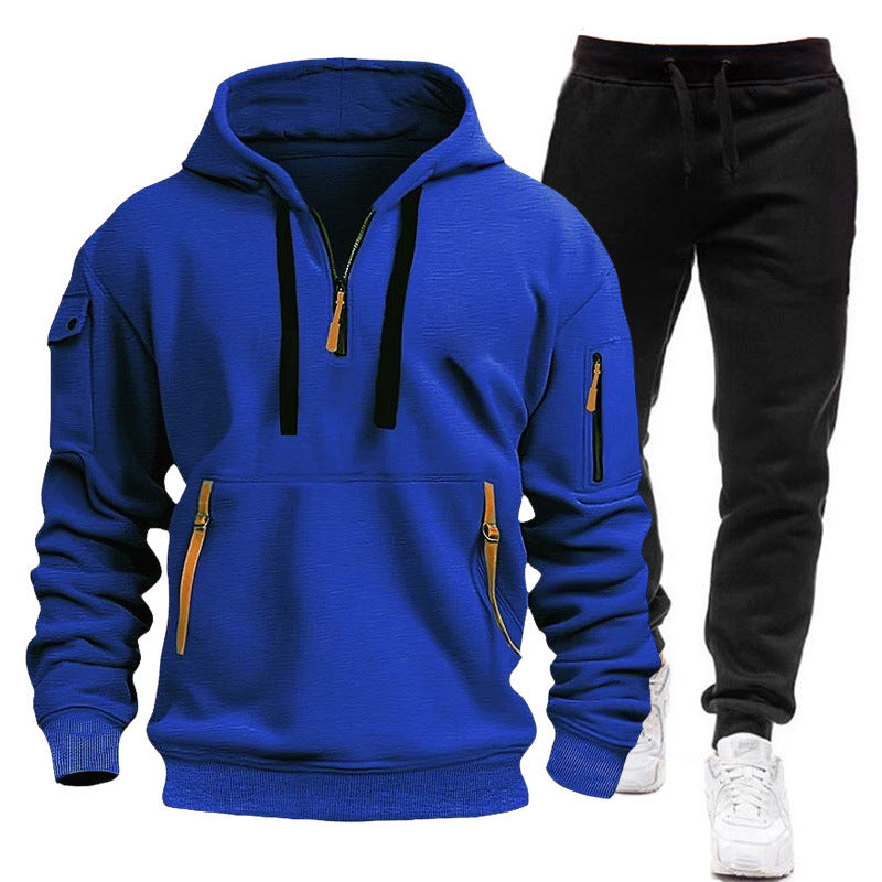 Men's Velvet Multi-pocket Zipper Sweater Suit Personalized Casual Hoodie Suit