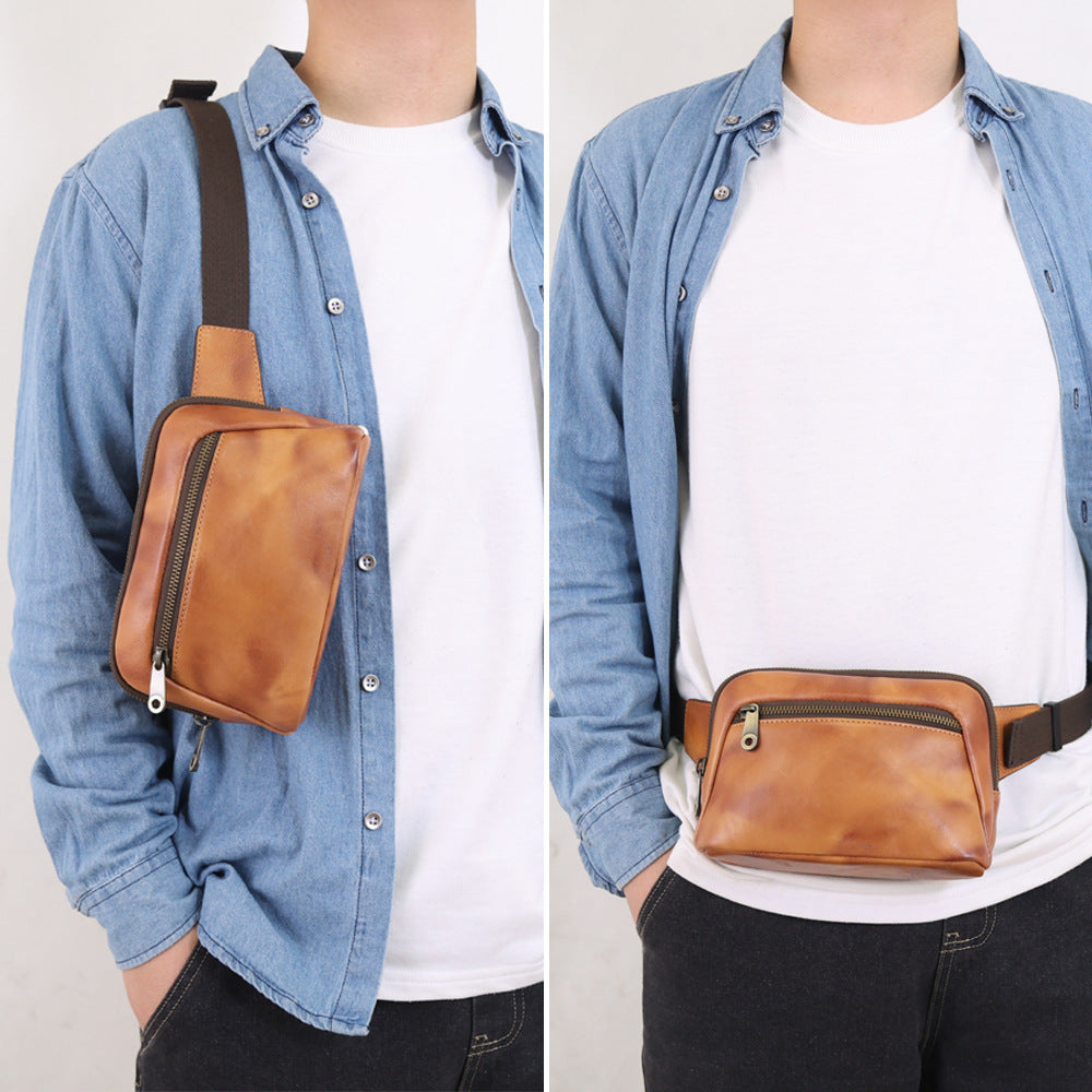 Simple Leather Wear-resistant Top Layer Cowhide Outdoor Travel Waist Bag Chest Bag