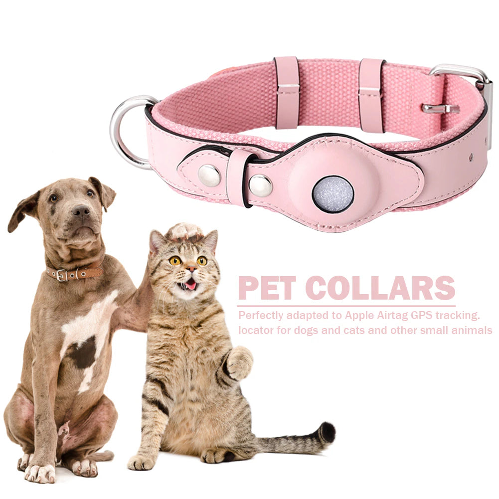 Adjustable Soft Leather Padded Dog Collar Airtag Leather Pet Collar Airtag Holder