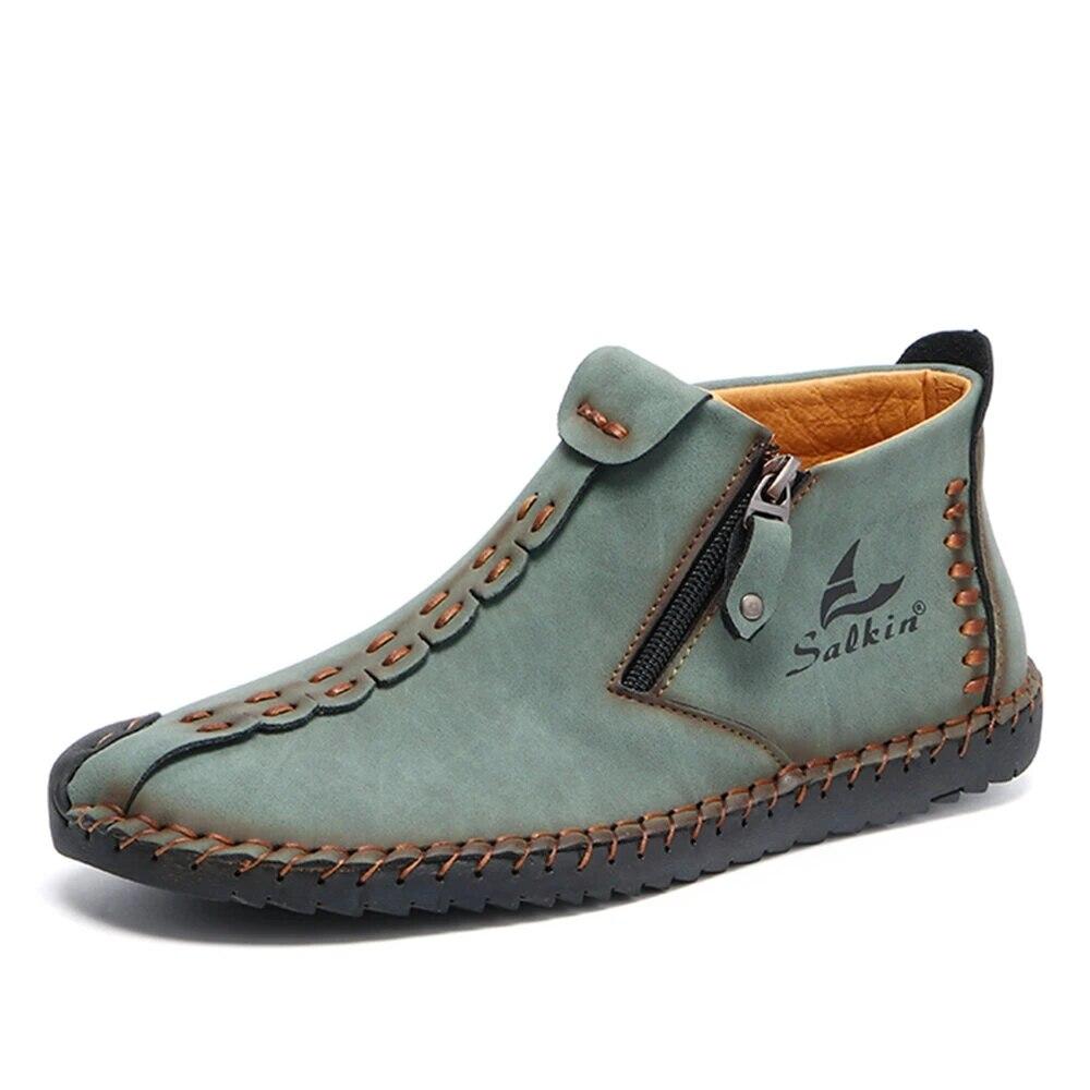 Men's Hand Sewing Side Zippered Soft Comfy Slip On Ankle Boots